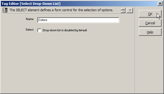 Inserting a drop-down list